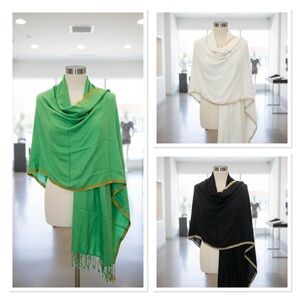 NEW! Trio of Elegant Shawls - White, Green, & Black - Ready for Gifting!